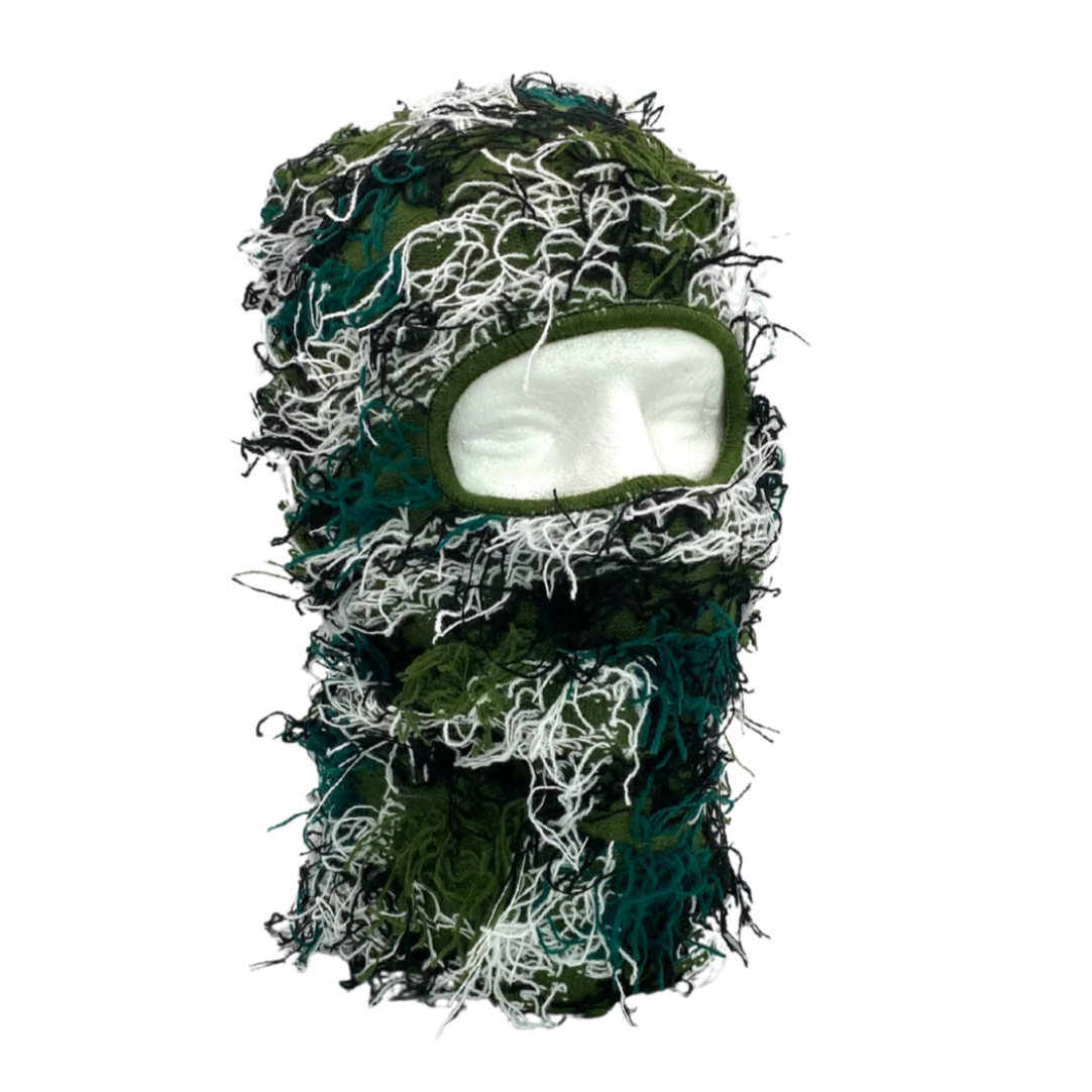 Green White camouflage balaclava on a white background