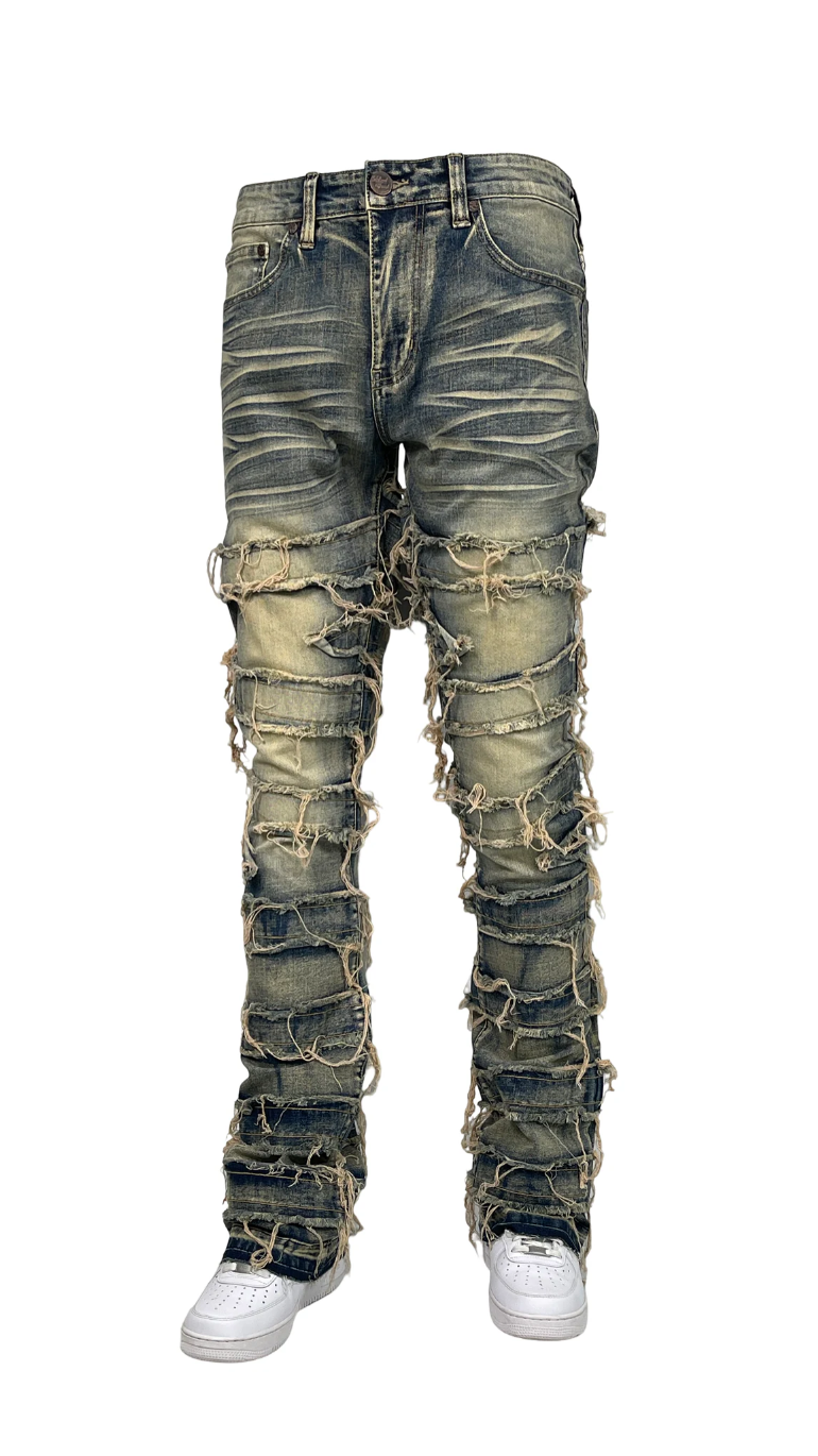City Grid Premium Stacked Distressed Jeans